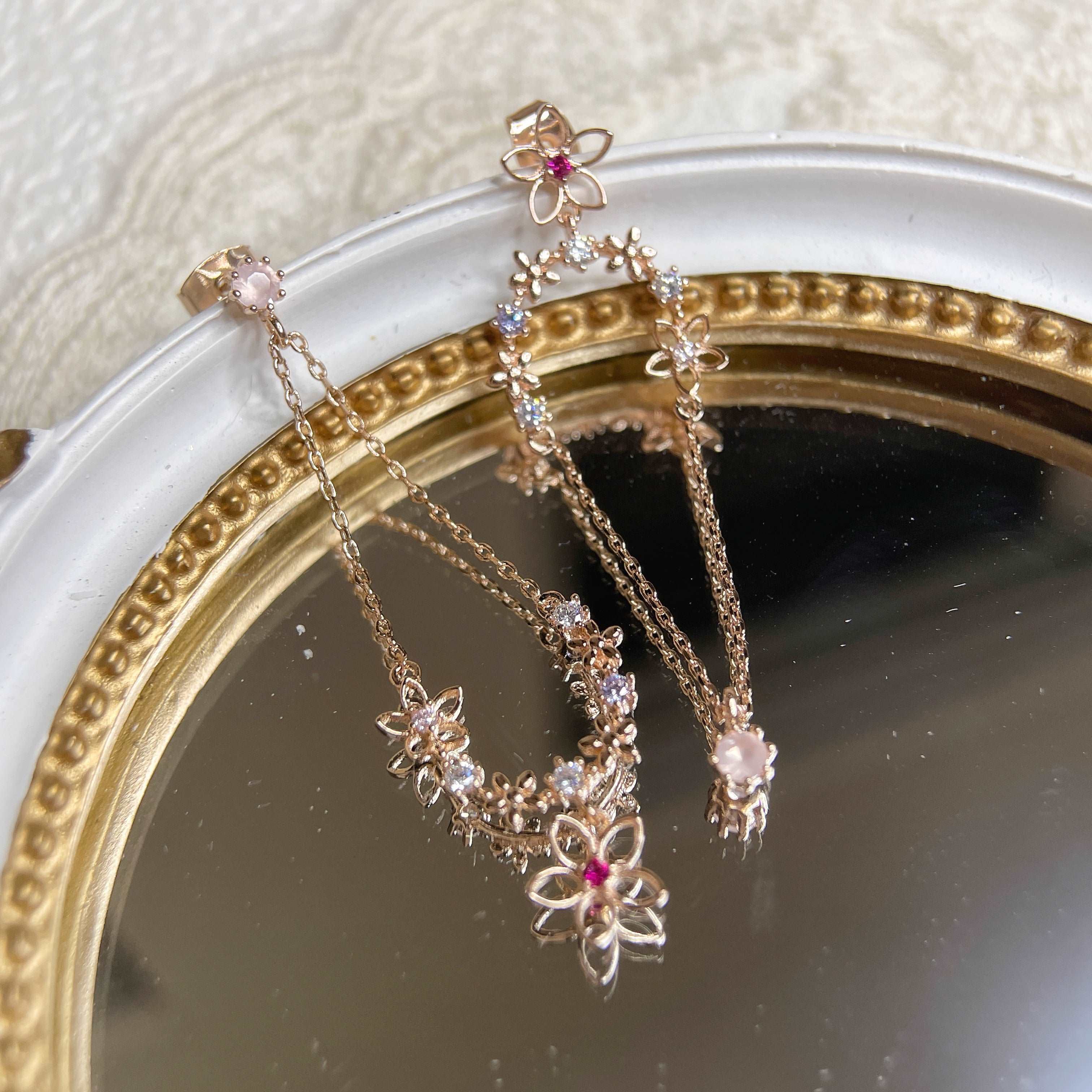 air of rose gold mismatched earring dangles, crafted with multi colored sparkle gemstones and cubic zirconia. A perfect Christmas Gift for Her - Sisilia Jewels