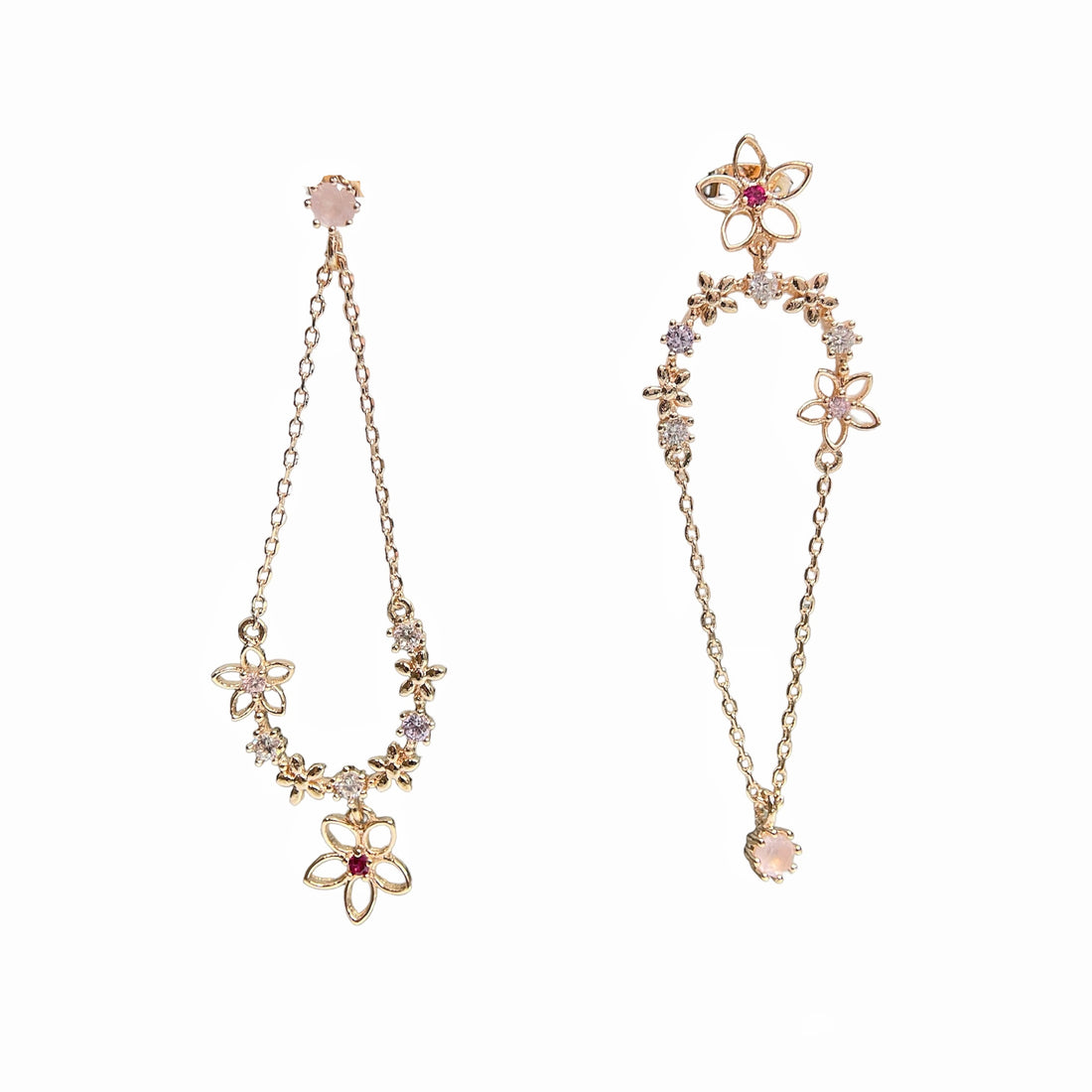 Pair of rose gold mismatched earring dangles, crafted with multi colored sparkle gemstones and cubic zirconia. A perfect Christmas Gift for Her - Sisilia Jewels