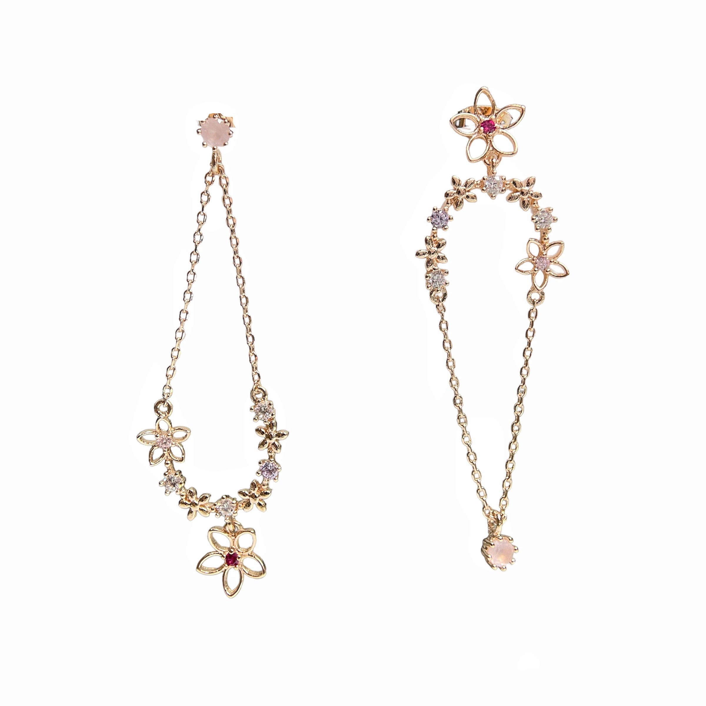 Pair of rose gold mismatched earring dangles, crafted with multi colored sparkle gemstones and cubic zirconia. A perfect Christmas Gift for Her - Sisilia Jewels